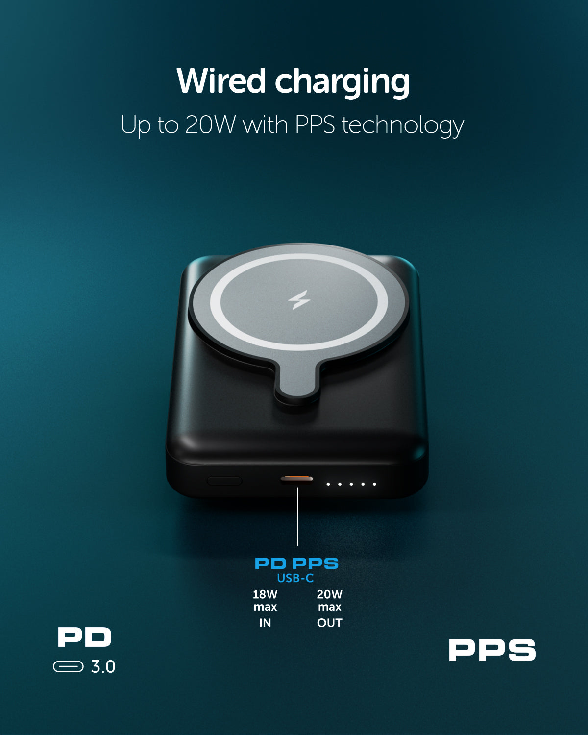 Power Bank 10.000 mAh Power Flux, compatibile MagSafe e con porta USB-C 20W