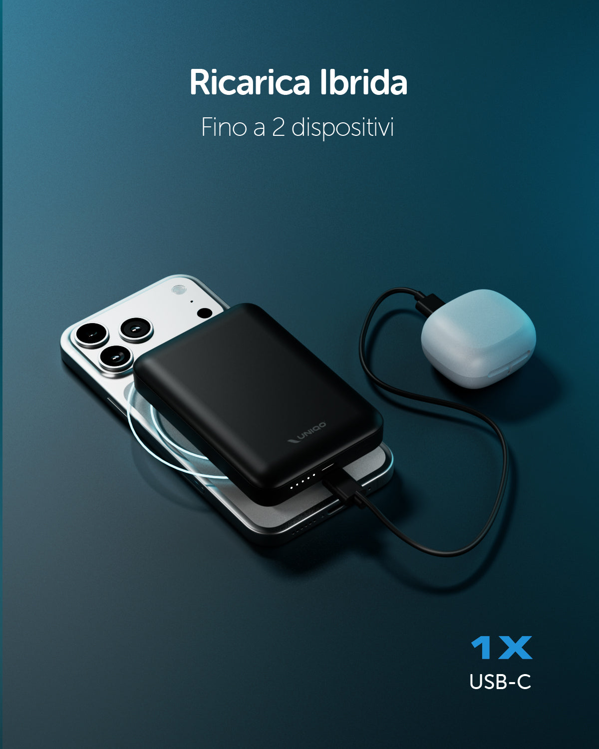 Power Bank 10.000 mAh Power Flux, compatibile MagSafe e con porta USB-C 20W