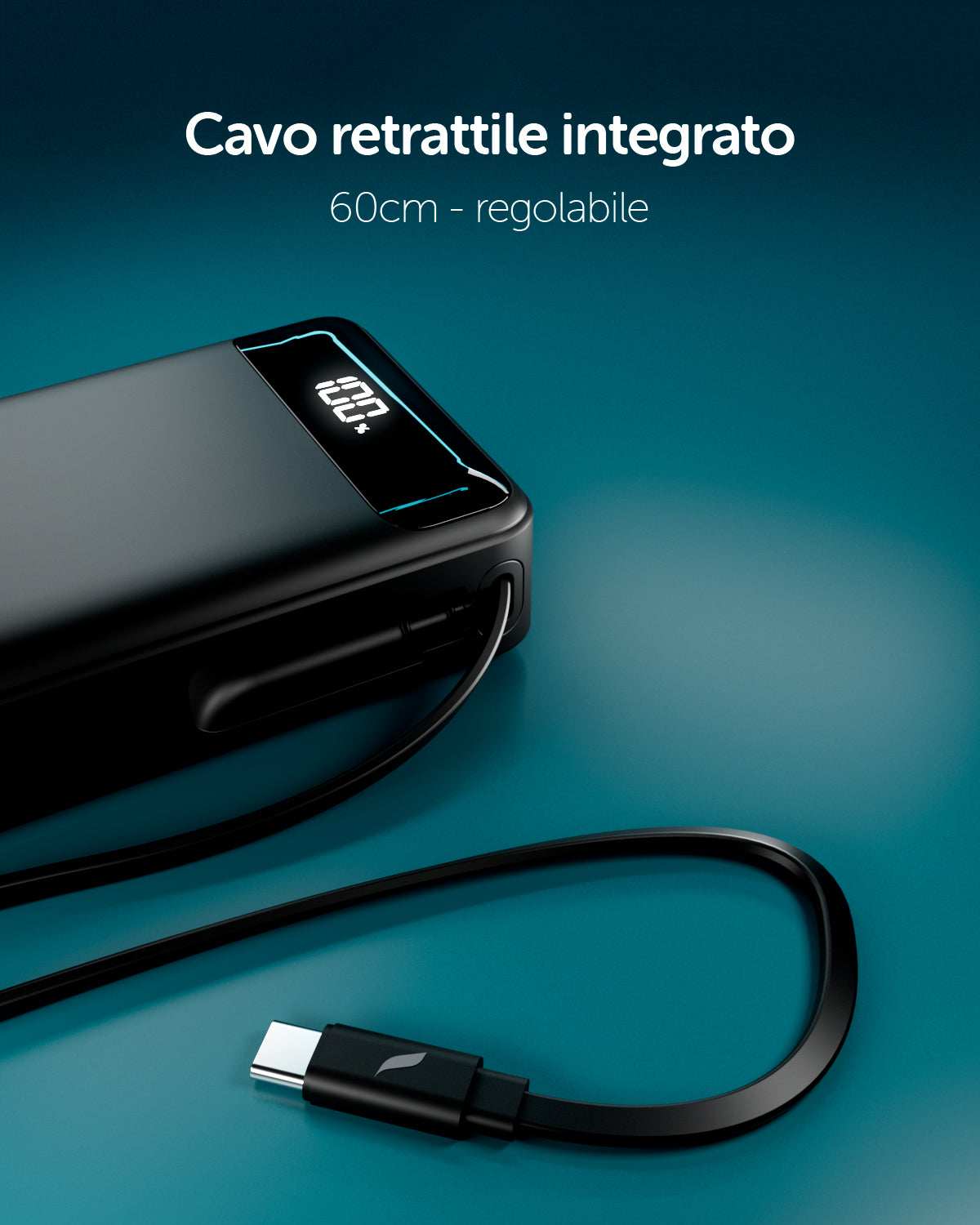 10000mAh Power Bank with LCD Display, Retractable USB-C Cable and 45W USB-C Port