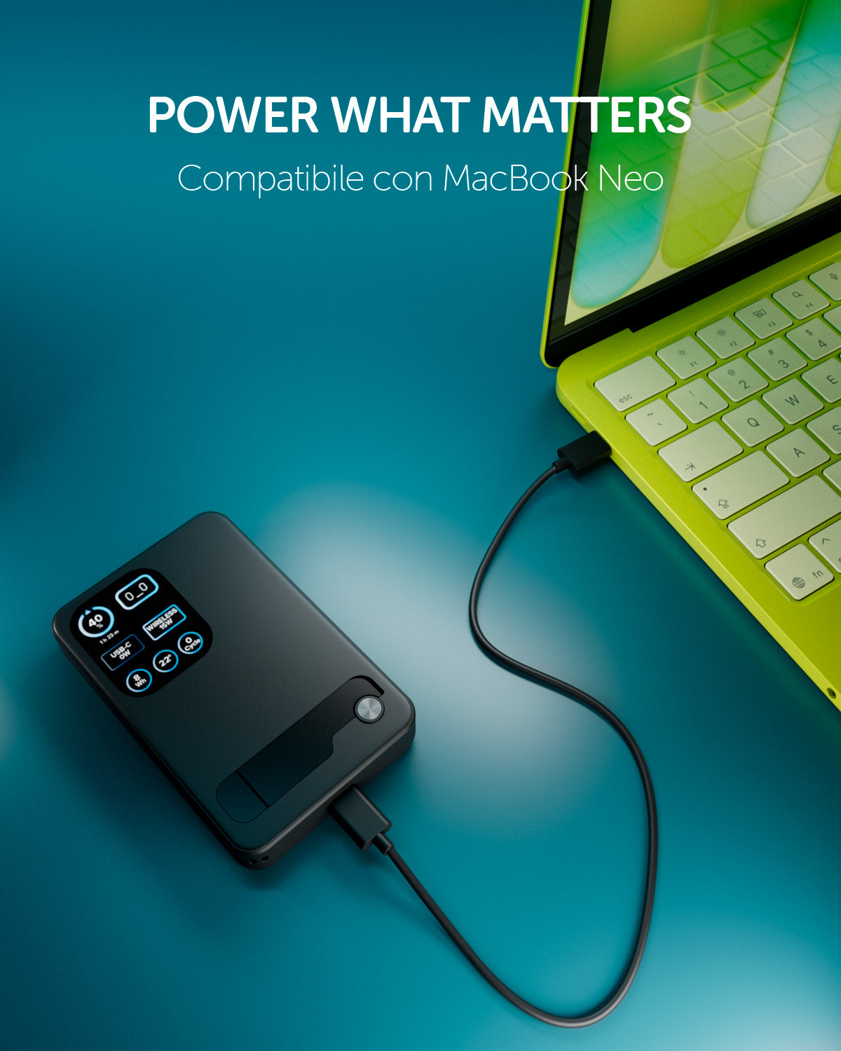 Power bank magnetico 10000 mAh compatibile MagSafe, Qi2 25W e display smart, porta USB-C PD 35W e stand integrato