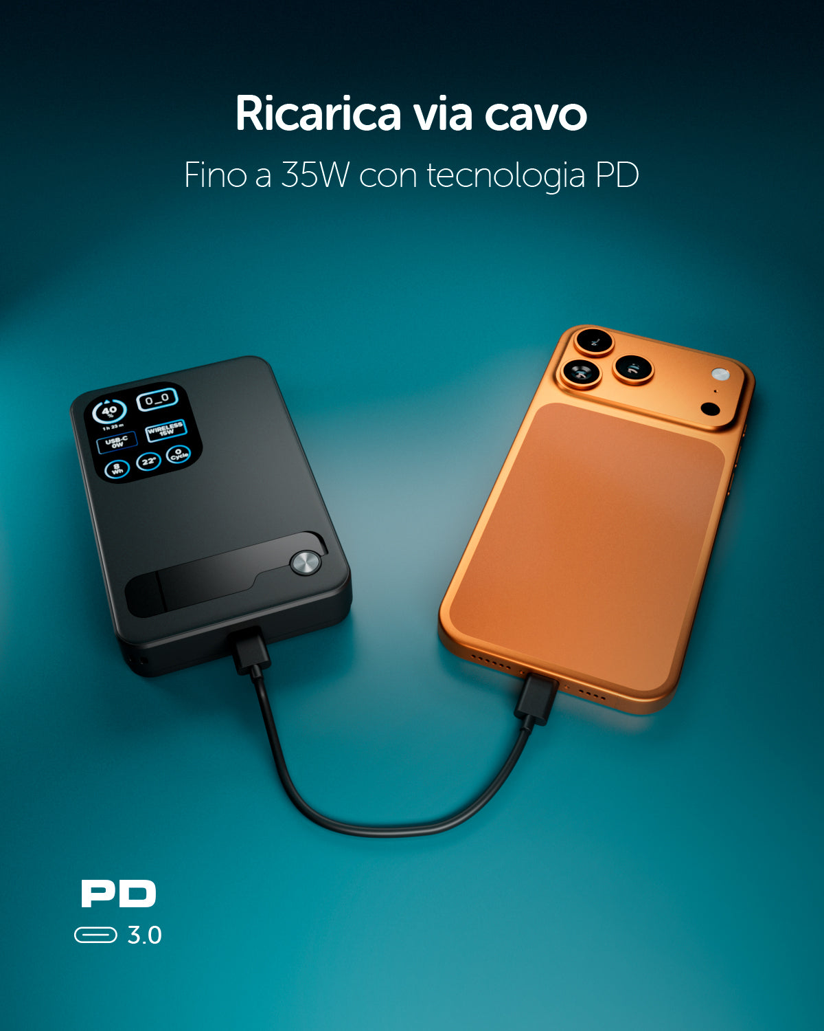 Power bank magnetico 10000 mAh compatibile MagSafe, Qi2 25W e display smart, porta USB-C PD 35W e stand integrato