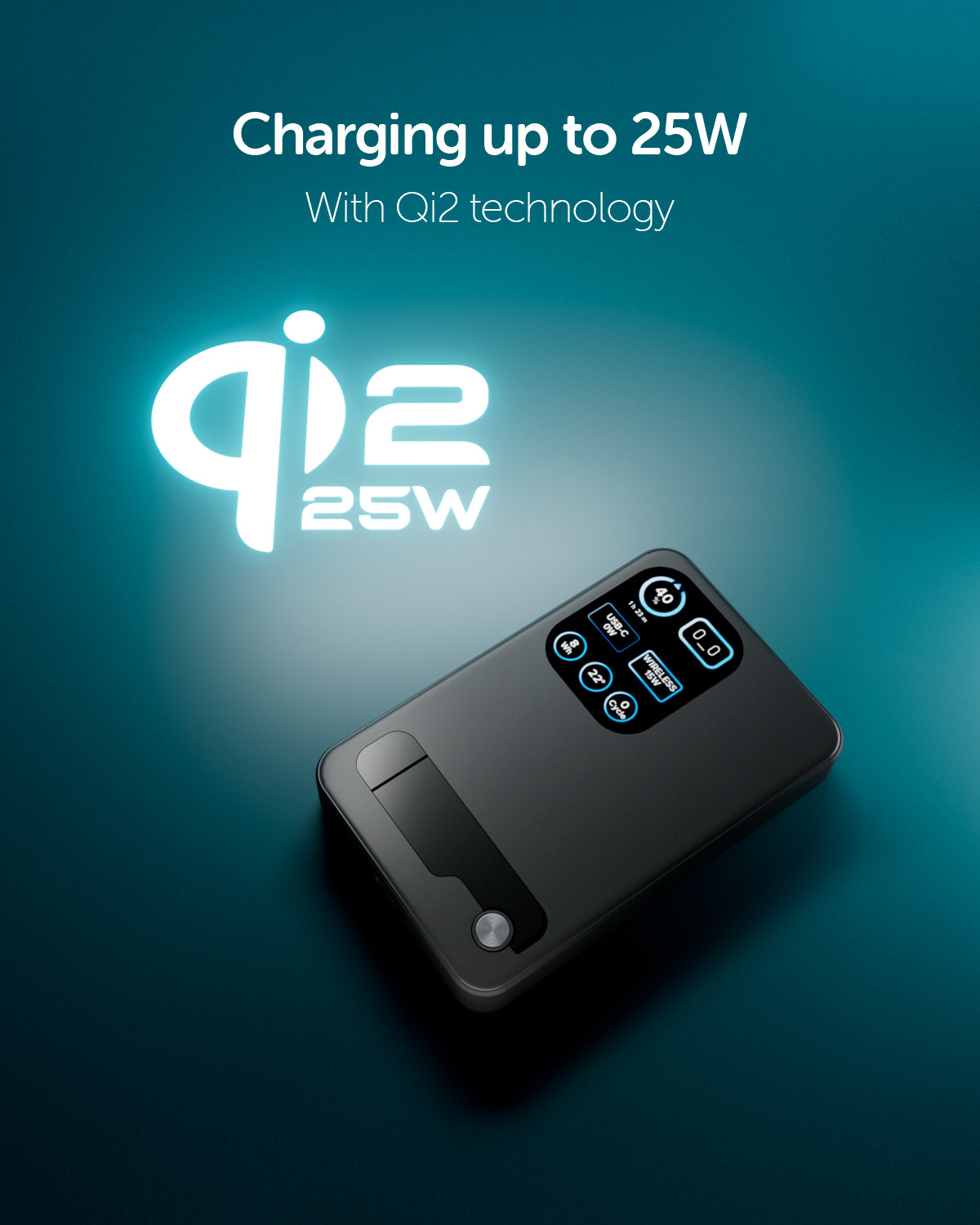 Power bank magnetico 10000 mAh compatibile MagSafe, Qi2 25W e display smart, porta USB-C PD 35W e stand integrato