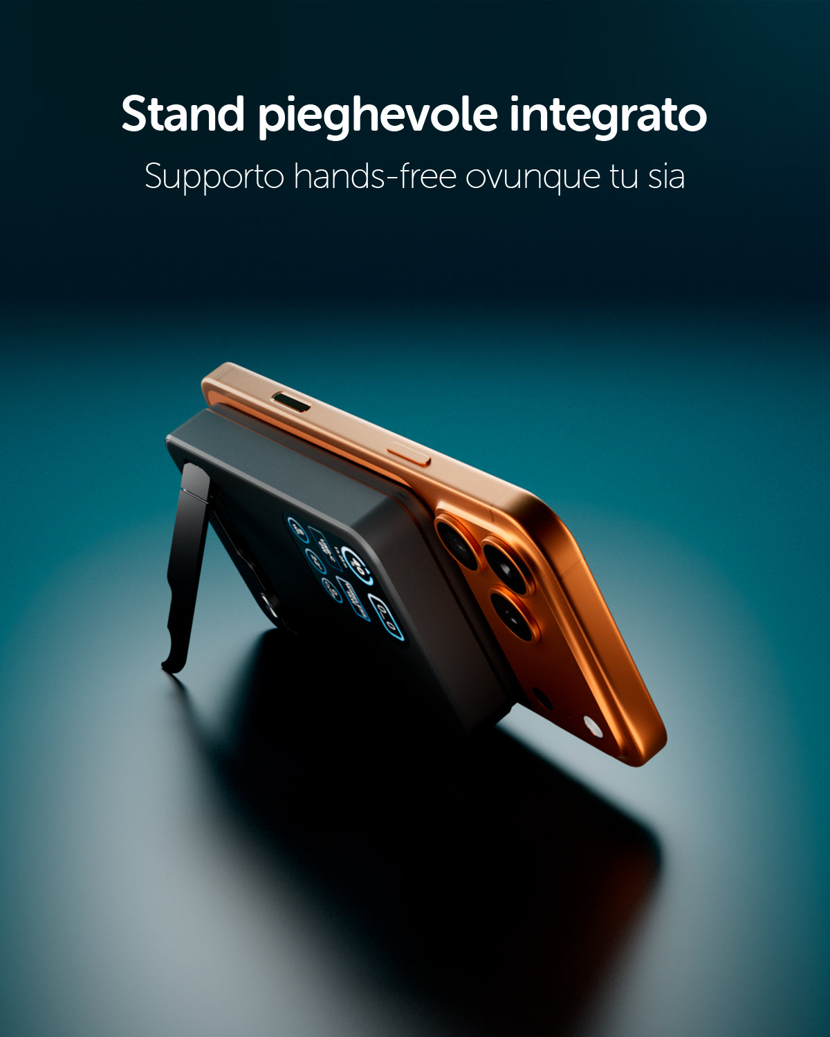 Power bank magnetico 10000 mAh compatibile MagSafe, Qi2 25W e display smart, porta USB-C PD 35W e stand integrato