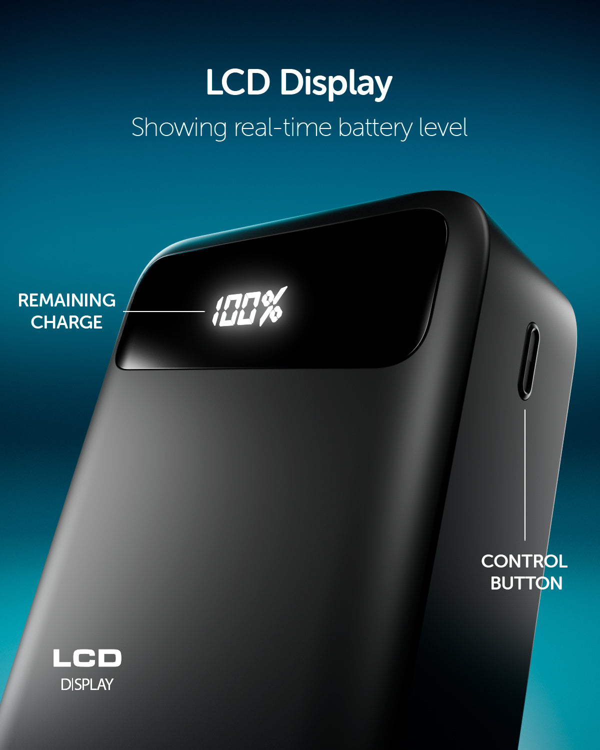 Power bank 20000mAh con display LCD, porta USB-C 20W Power Delivery e USB-A 22,5W AFC