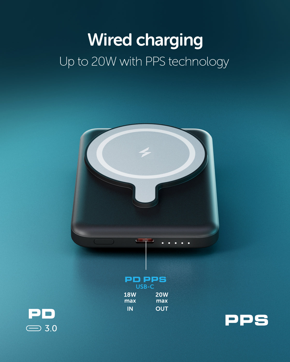 Power Bank 5000 mAh Power Flux compatibile MagSafe e con porta USB-C 20W