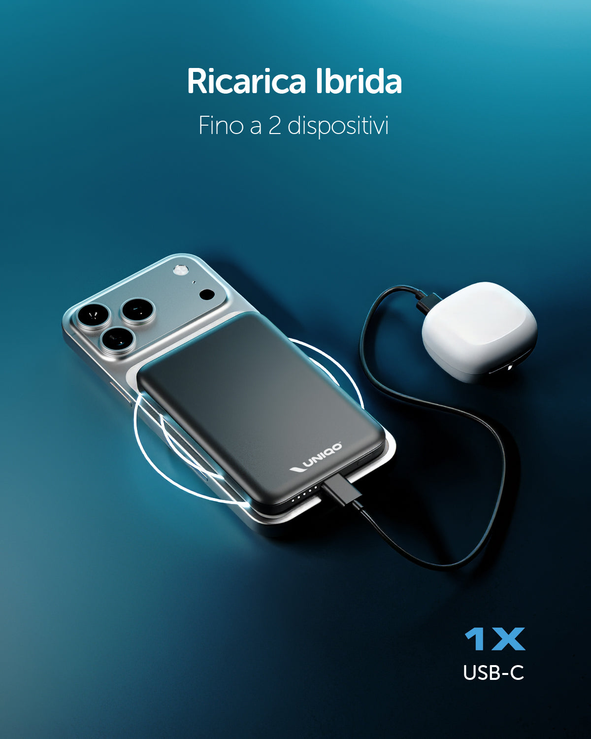 Power Bank 5000 mAh Power Flux compatibile MagSafe e con porta USB-C 20W