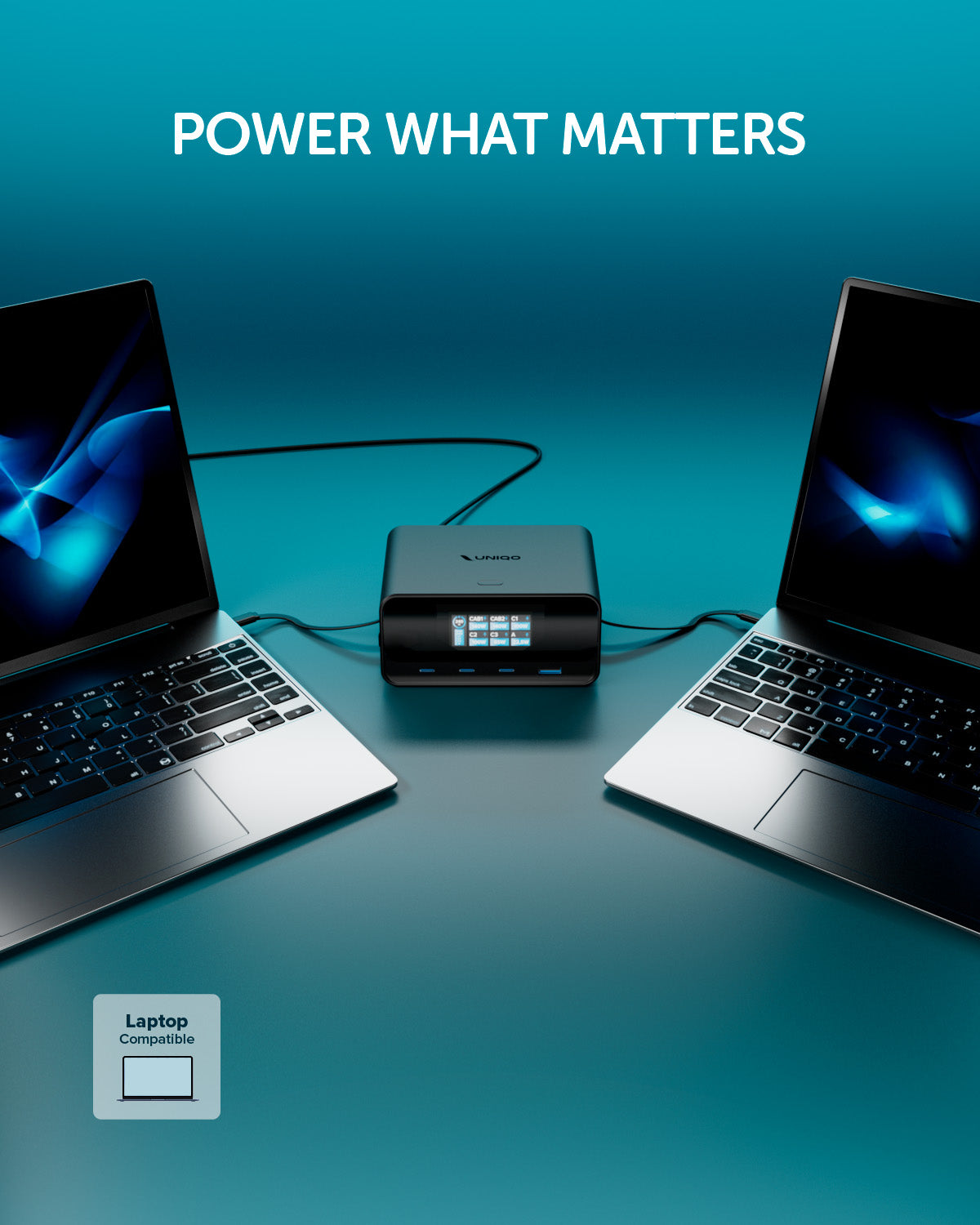 Stazione di ricarica 240W con 2 cavi USB-C retrattili e 4 porte