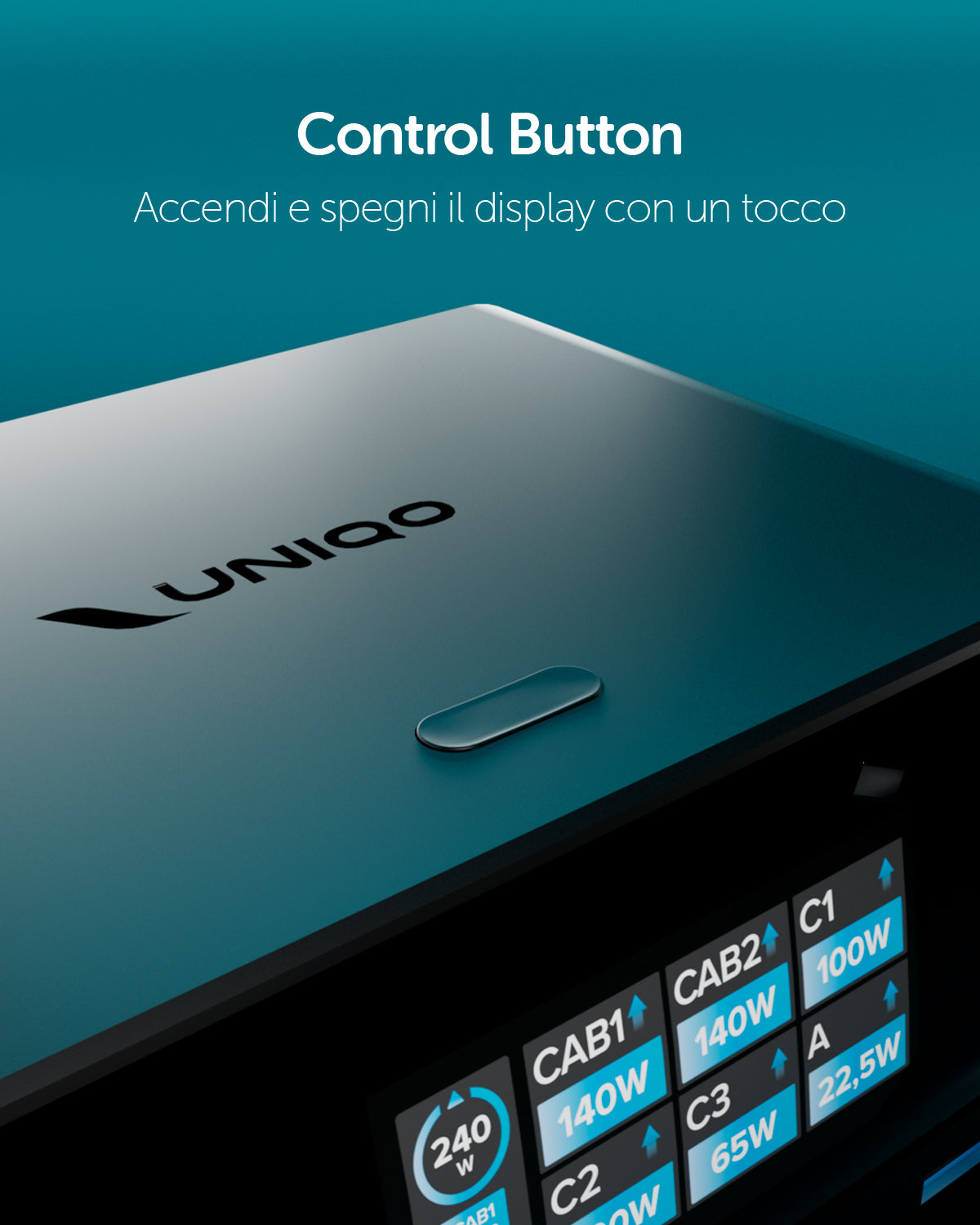Stazione di ricarica 240W con 2 cavi USB-C retrattili e 4 porte