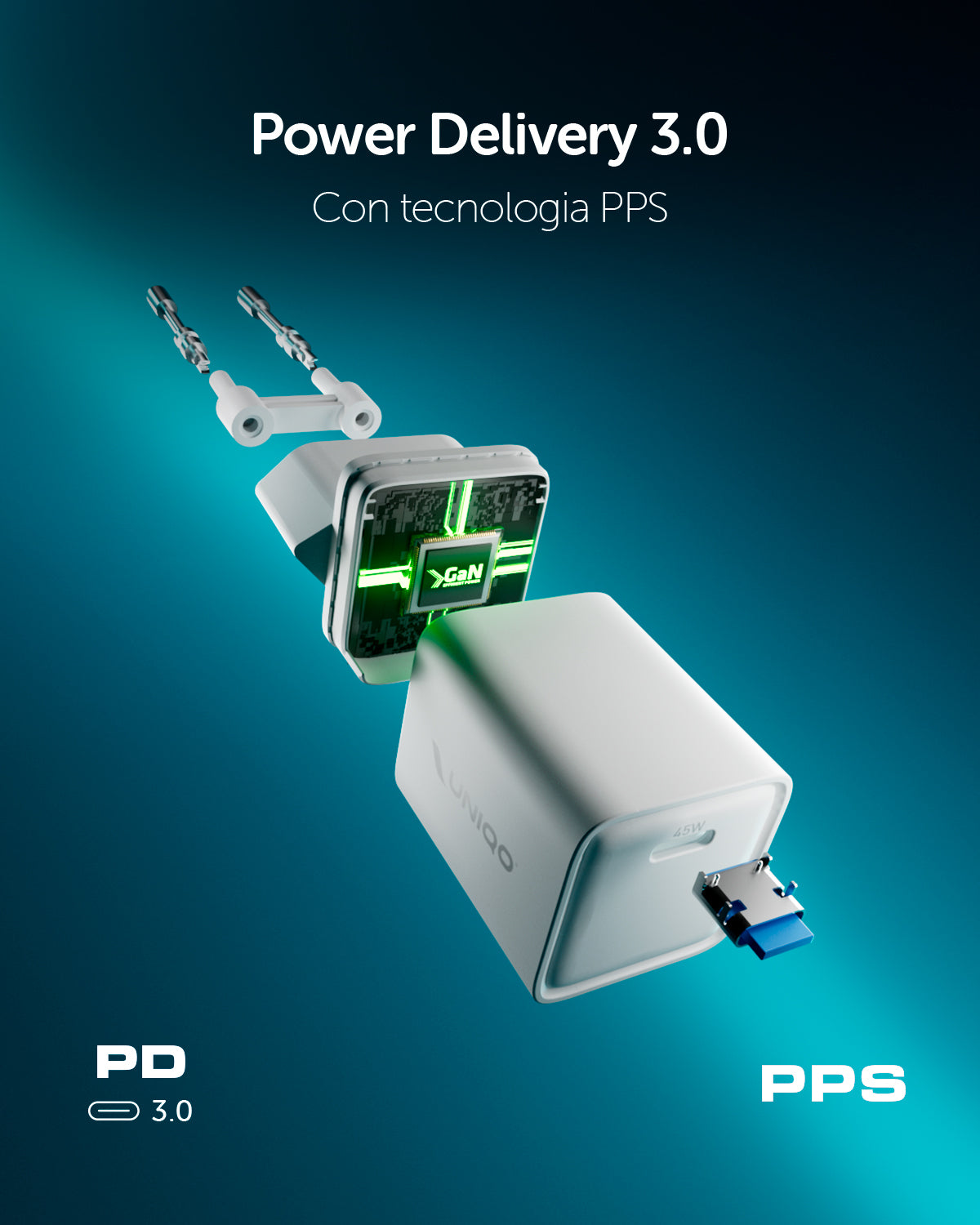 Cube 45 caricatore GaN USB-C 45W Power Delivery