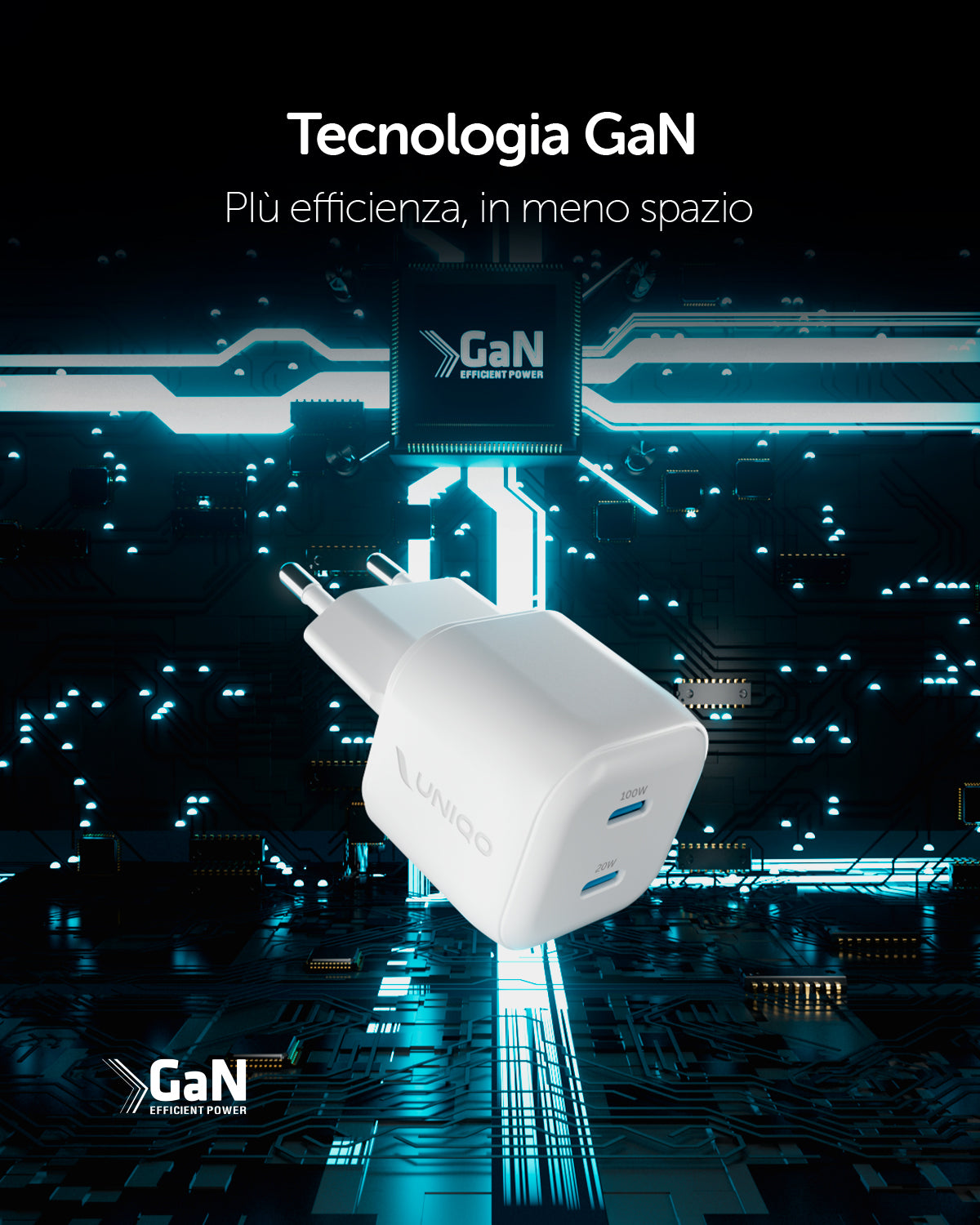 Kit caricatore GaN con due porte USB-C 100W e cavo intrecciato da 1,5 m