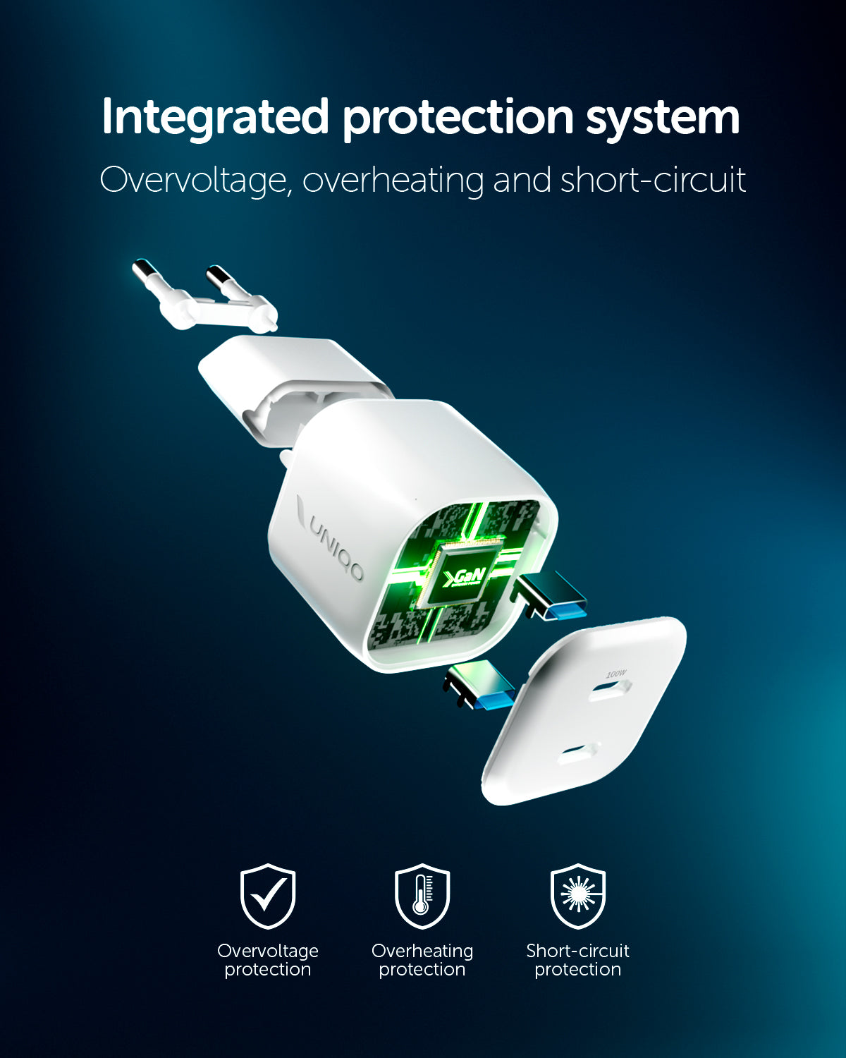 Kit caricatore GaN con due porte USB-C 100W e cavo intrecciato da 1,5 m