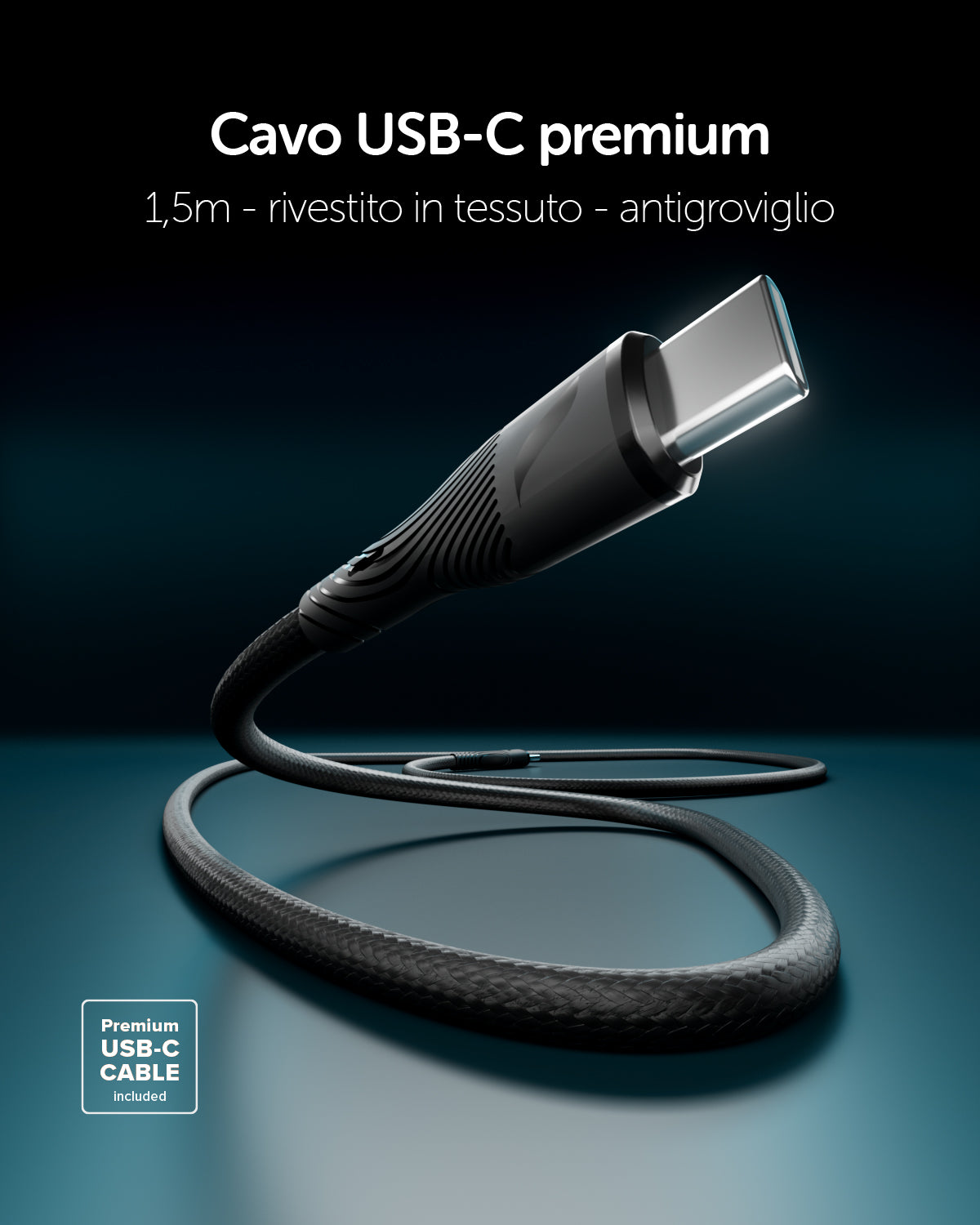 Kit caricatore 100W con tre porte USB-C e una USB-A e display TFT integrato e cavo USB-C 1,5m