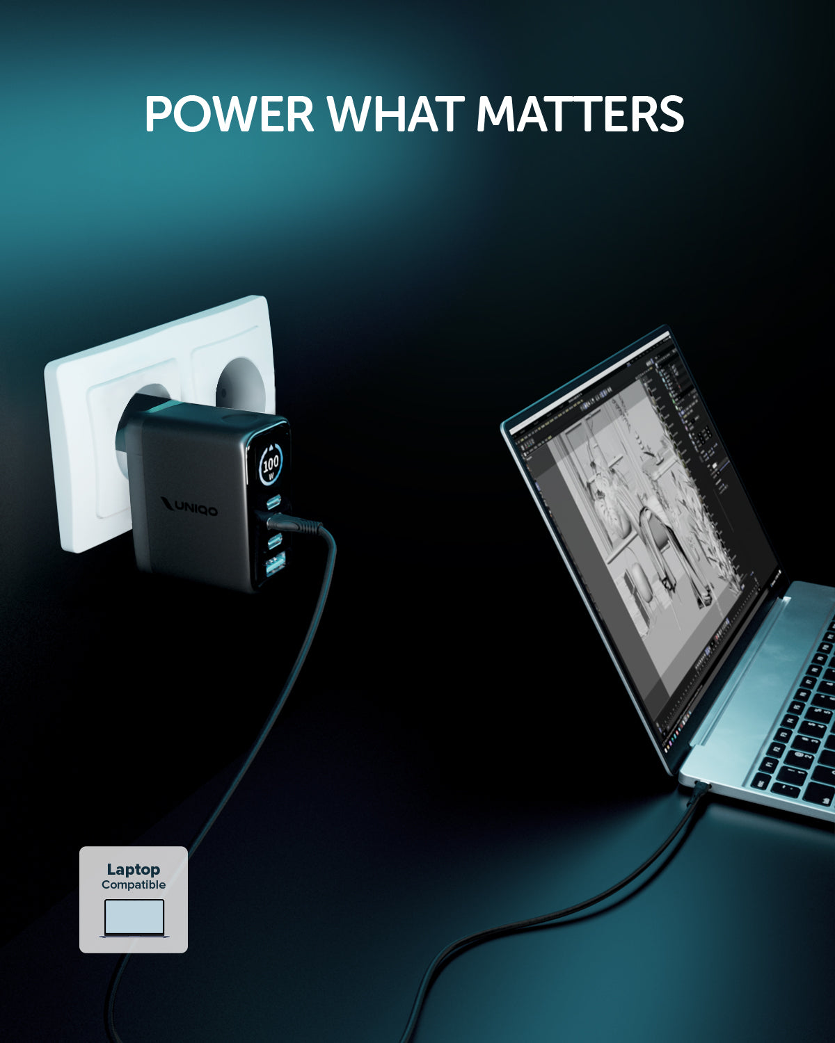 Kit caricatore 100W con tre porte USB-C e una USB-A e display TFT integrato e cavo USB-C 1,5m