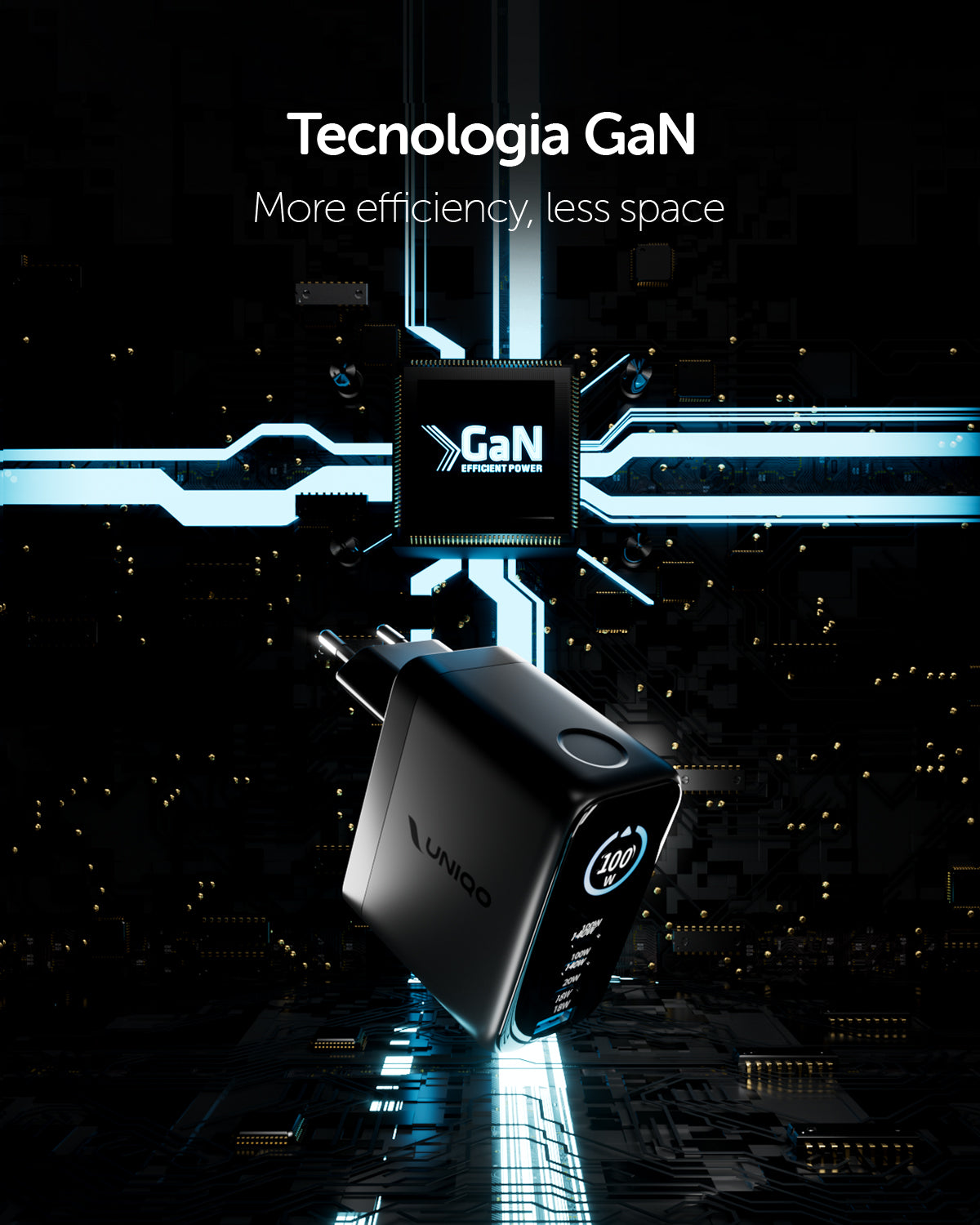 Kit caricatore 100W con tre porte USB-C e una USB-A e display TFT integrato e cavo USB-C 1,5m