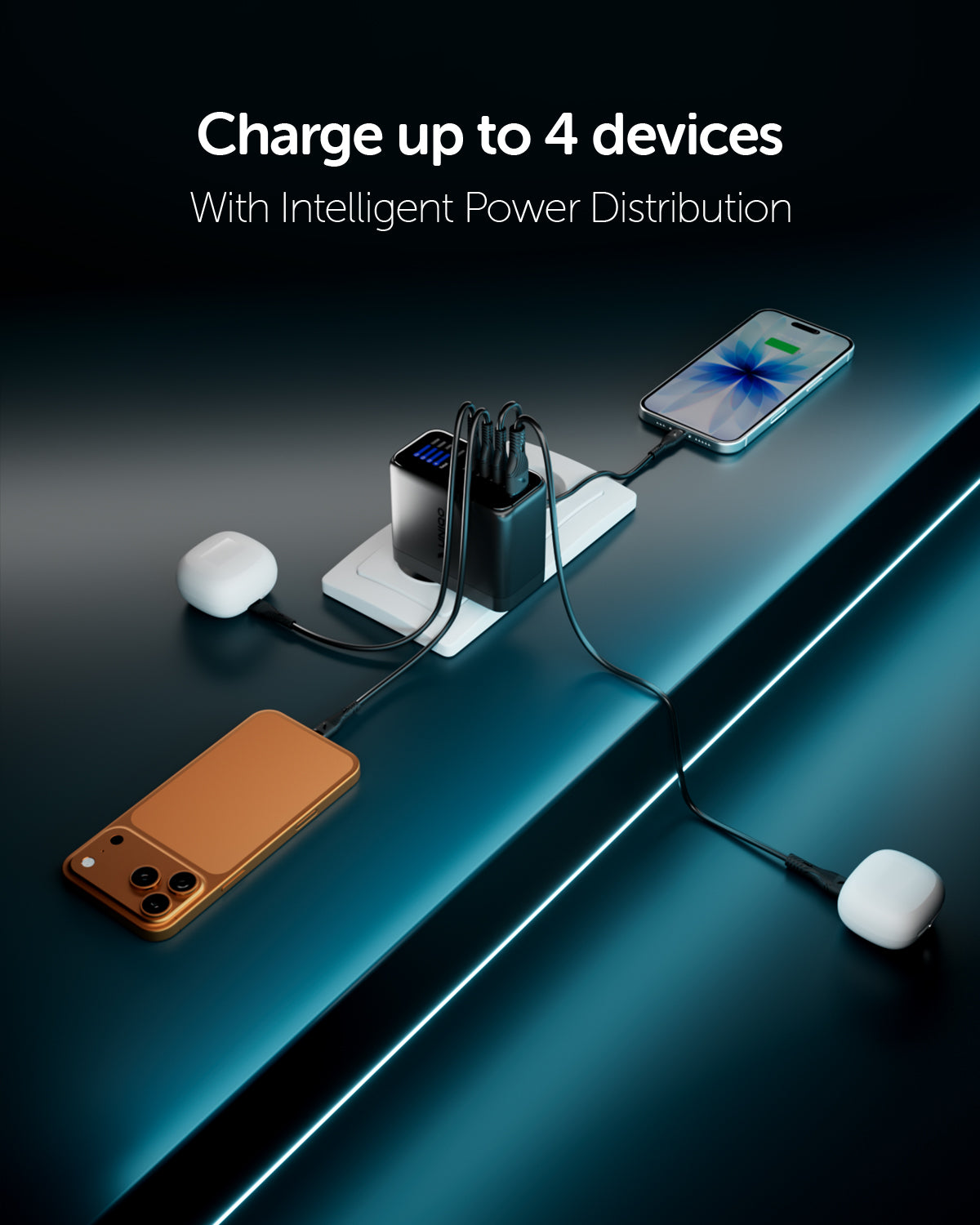 Kit caricatore 100W con tre porte USB-C e una USB-A e display TFT integrato e cavo USB-C 1,5m