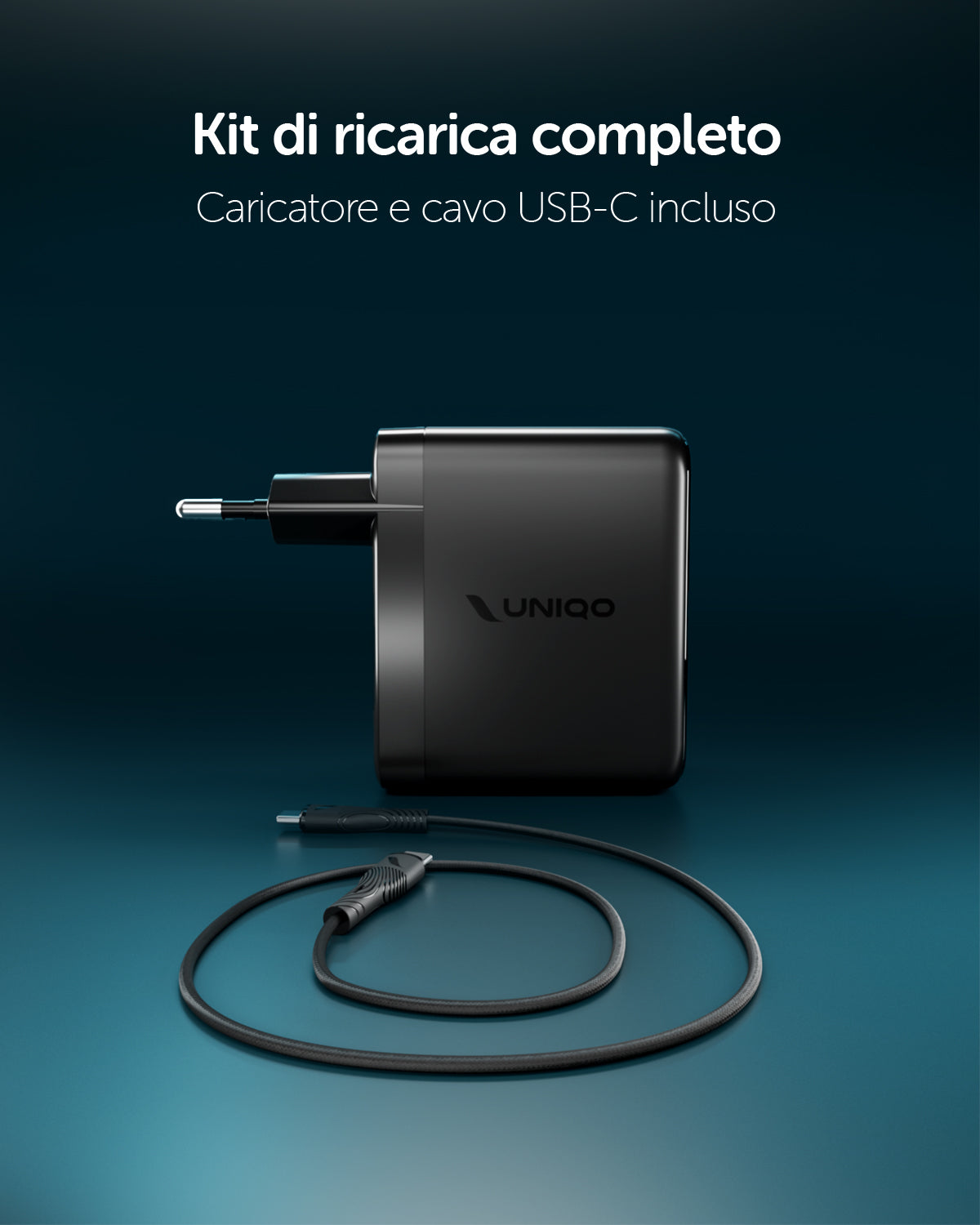 Kit caricatore 100W con tre porte USB-C e una USB-A e display TFT integrato e cavo USB-C 1,5m
