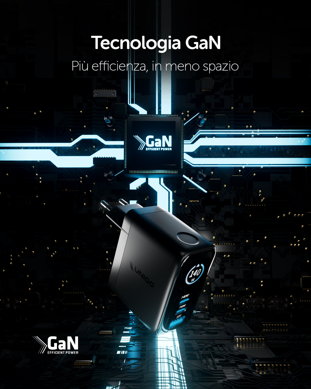 Kit caricatore 140W con due porte USB-C e una USB-A e display TFT integrato e cavo USB-C 1,5m