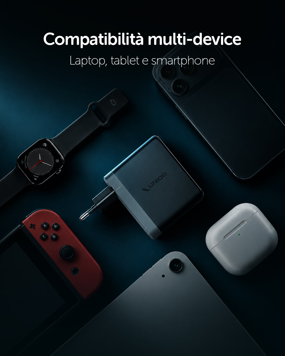 Kit caricatore 140W con due porte USB-C e una USB-A e display TFT integrato e cavo USB-C 1,5m