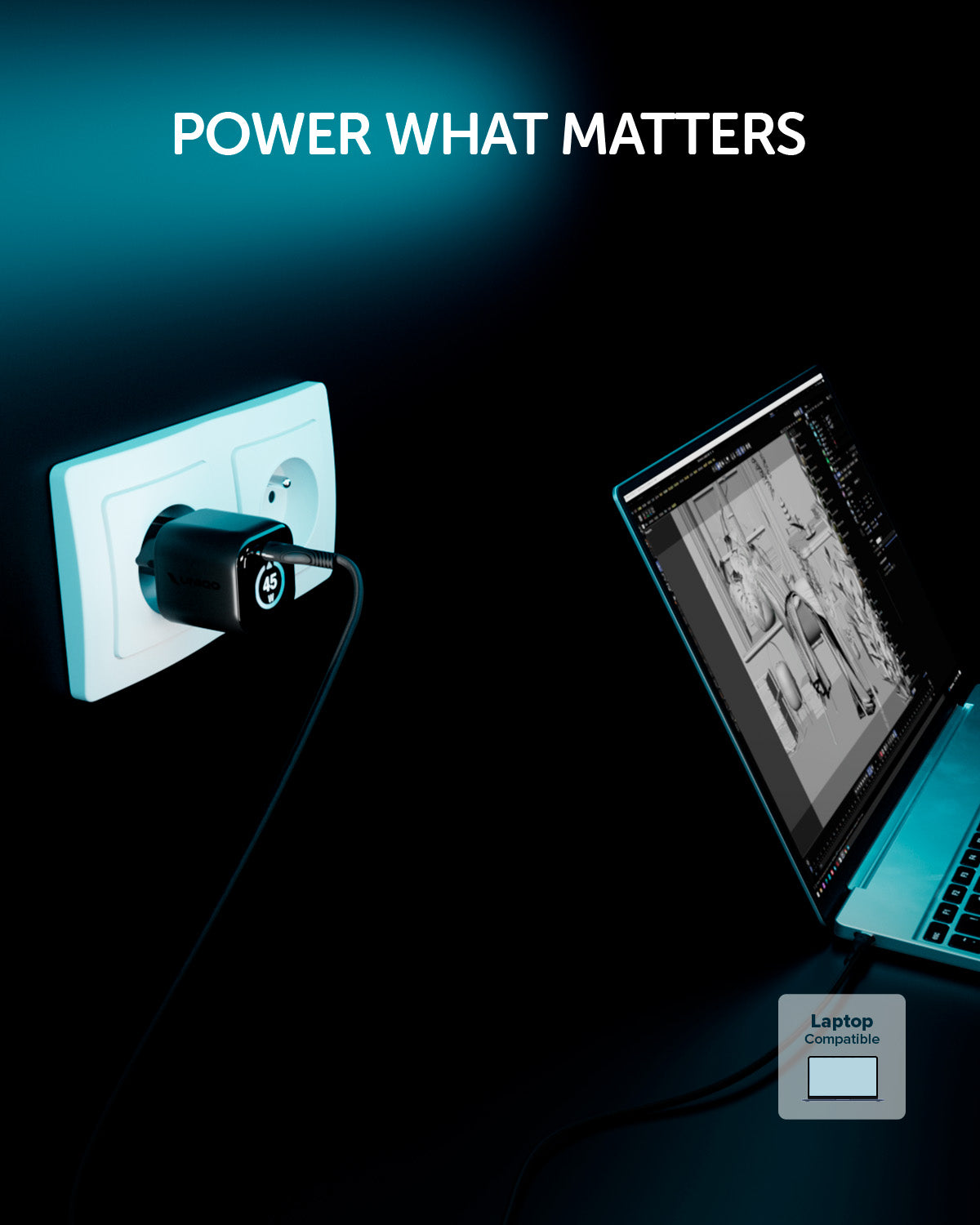 Kit caricatore 45W con una porta USB-C e display TFT integrato e cavo USB-C 1,5m
