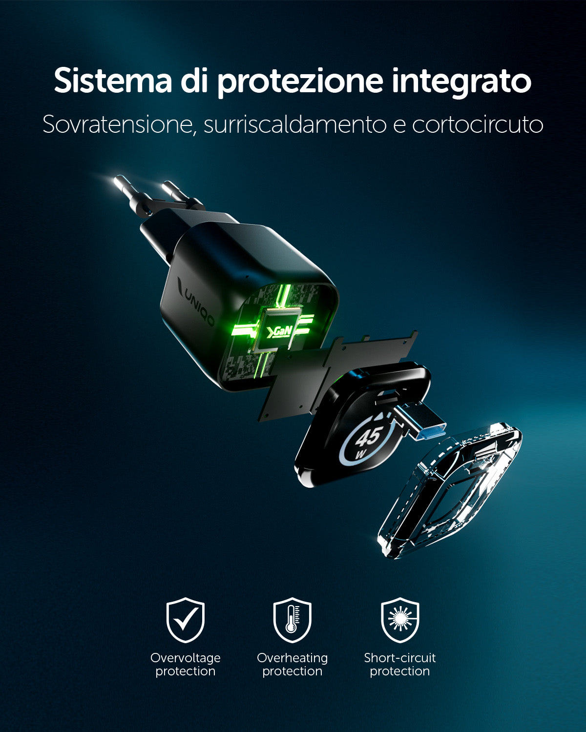 Kit caricatore 45W con una porta USB-C e display TFT integrato e cavo USB-C 1,5m