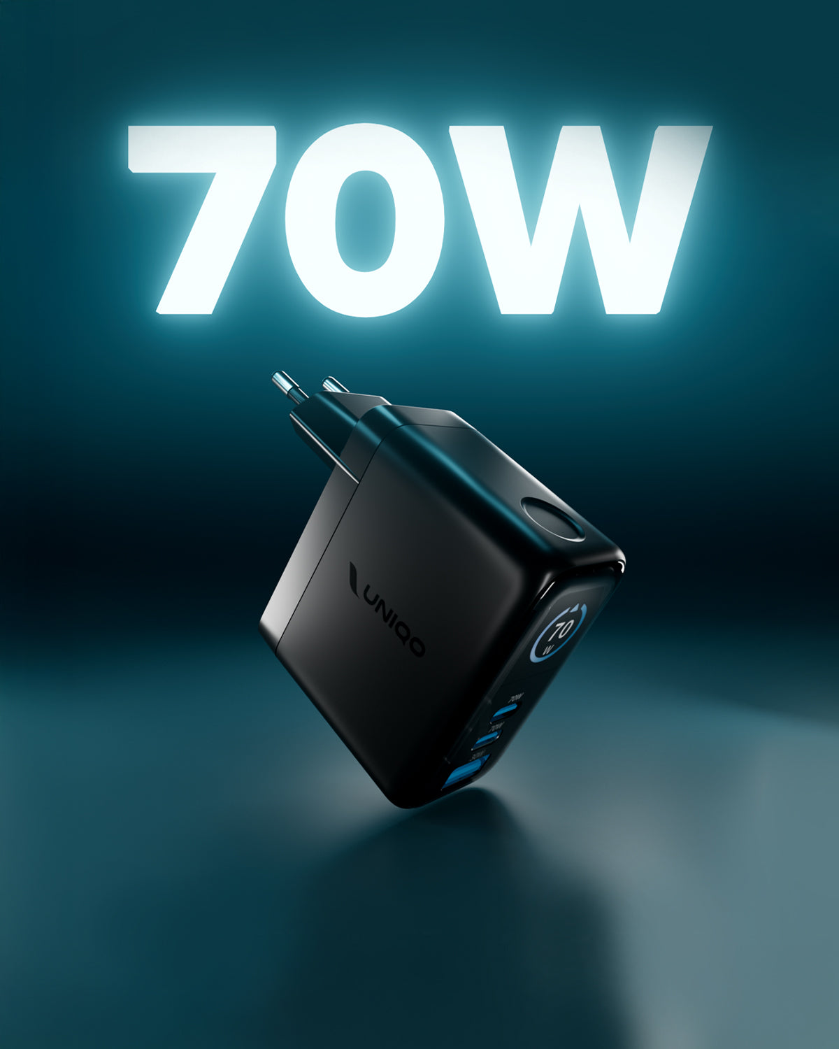70W GaN charger kit with TFT display, 2 USB-C, USB-A and included cable