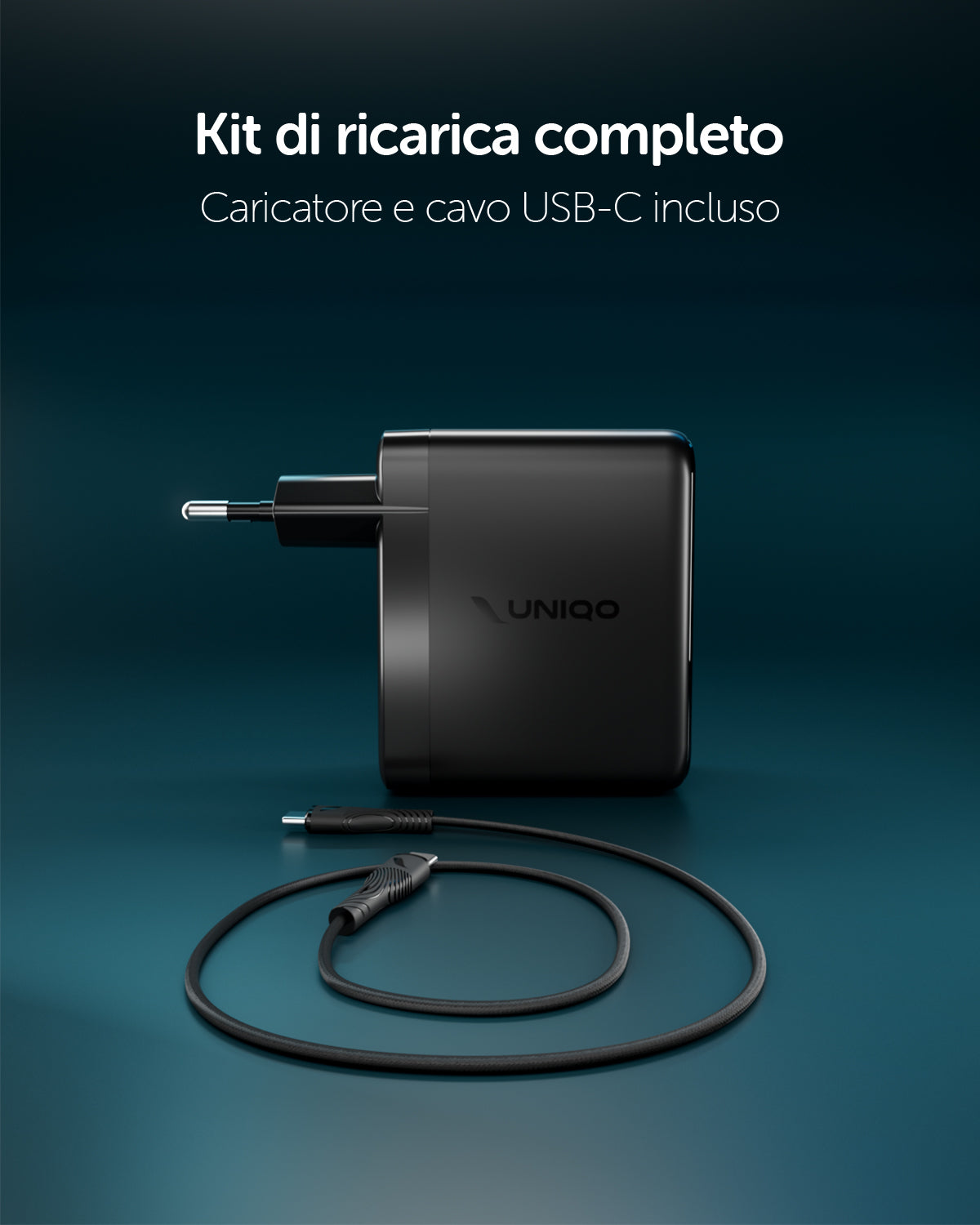 Kit caricatore GaN 70W con display TFT, 2 USB-C, USB-A e cavo incluso