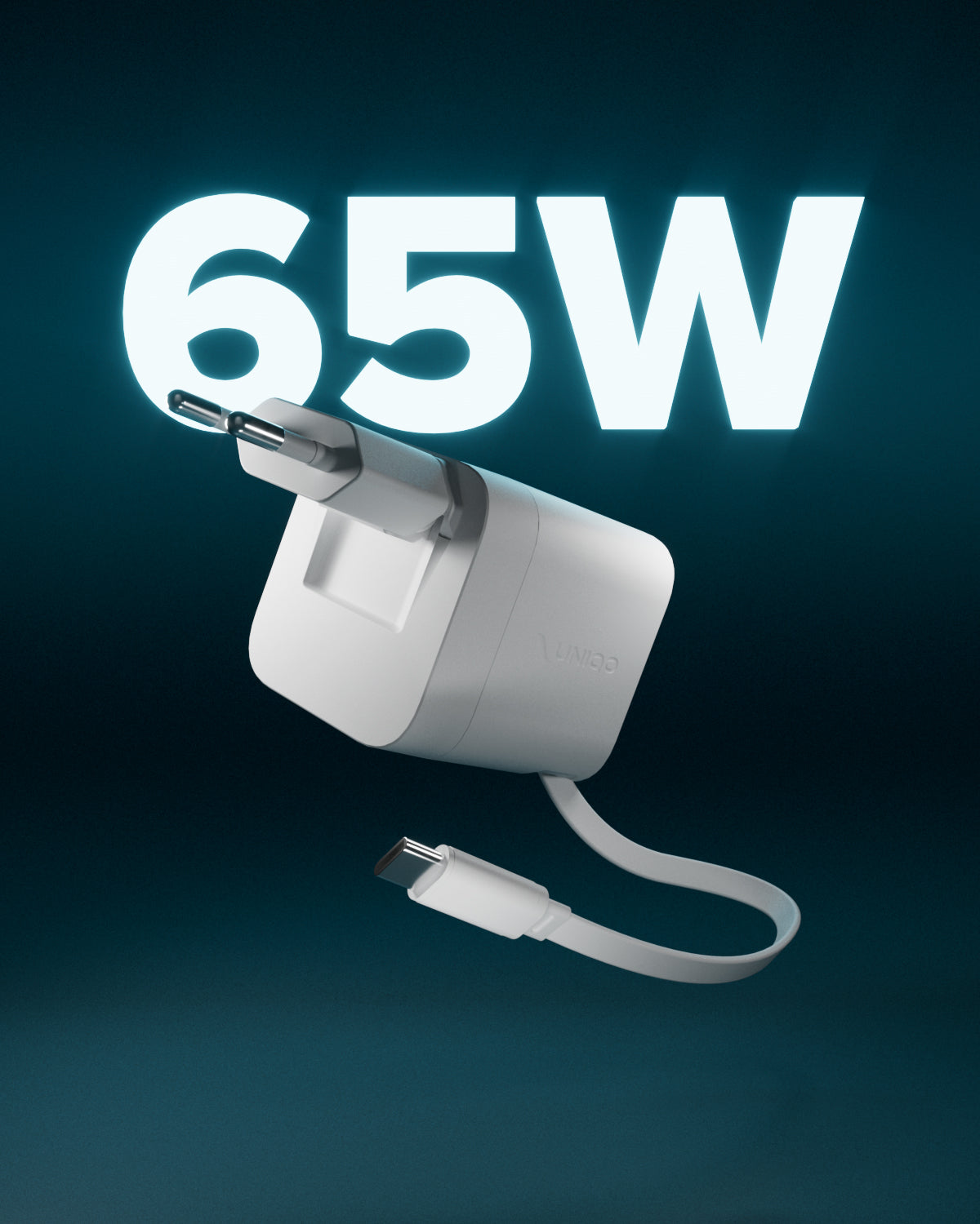 65W GaN wall charger with foldable plug and retractable USB-C cable