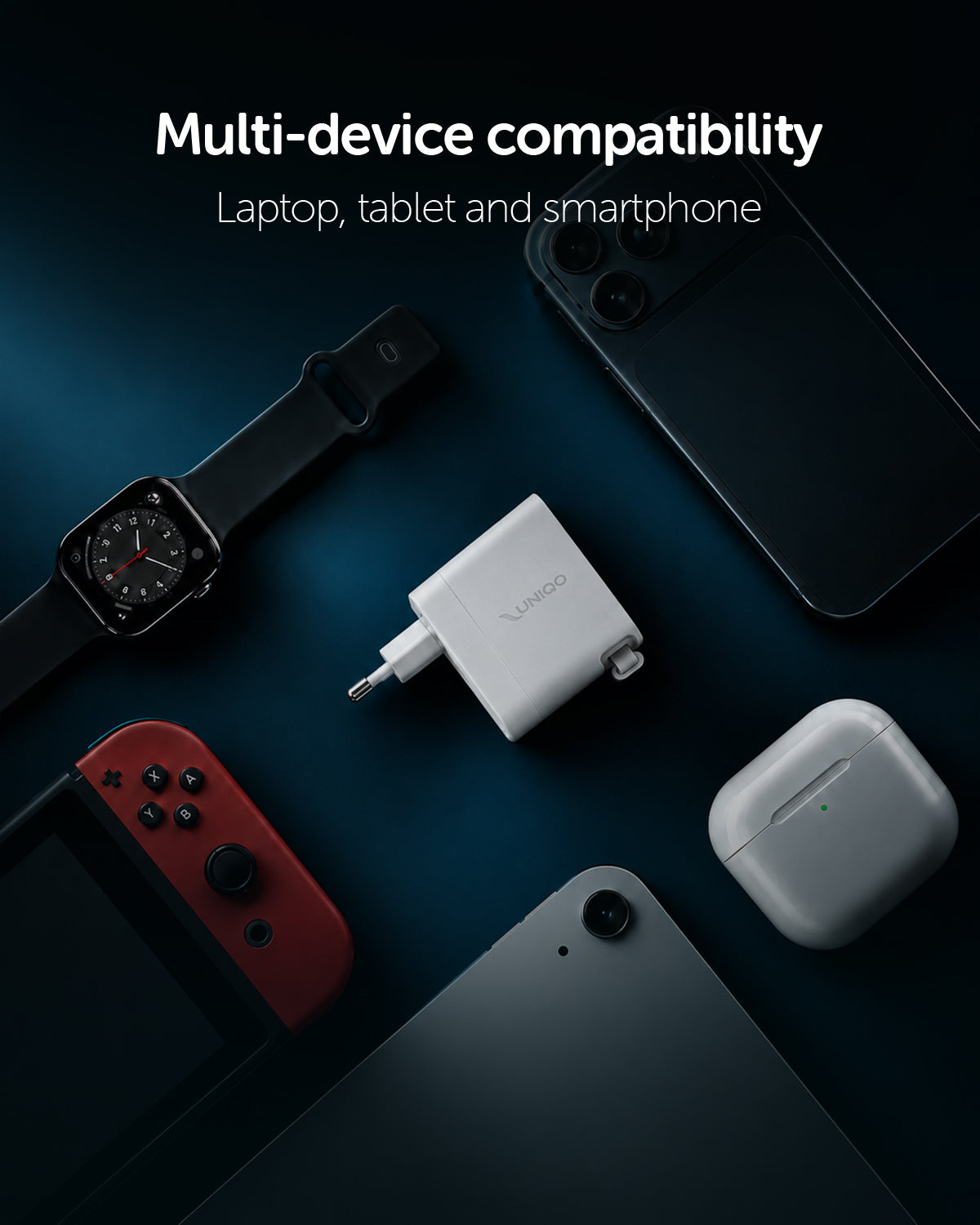 Caricatore da parete GaN 65W con spina pieghevole e cavo USB-C retrattile