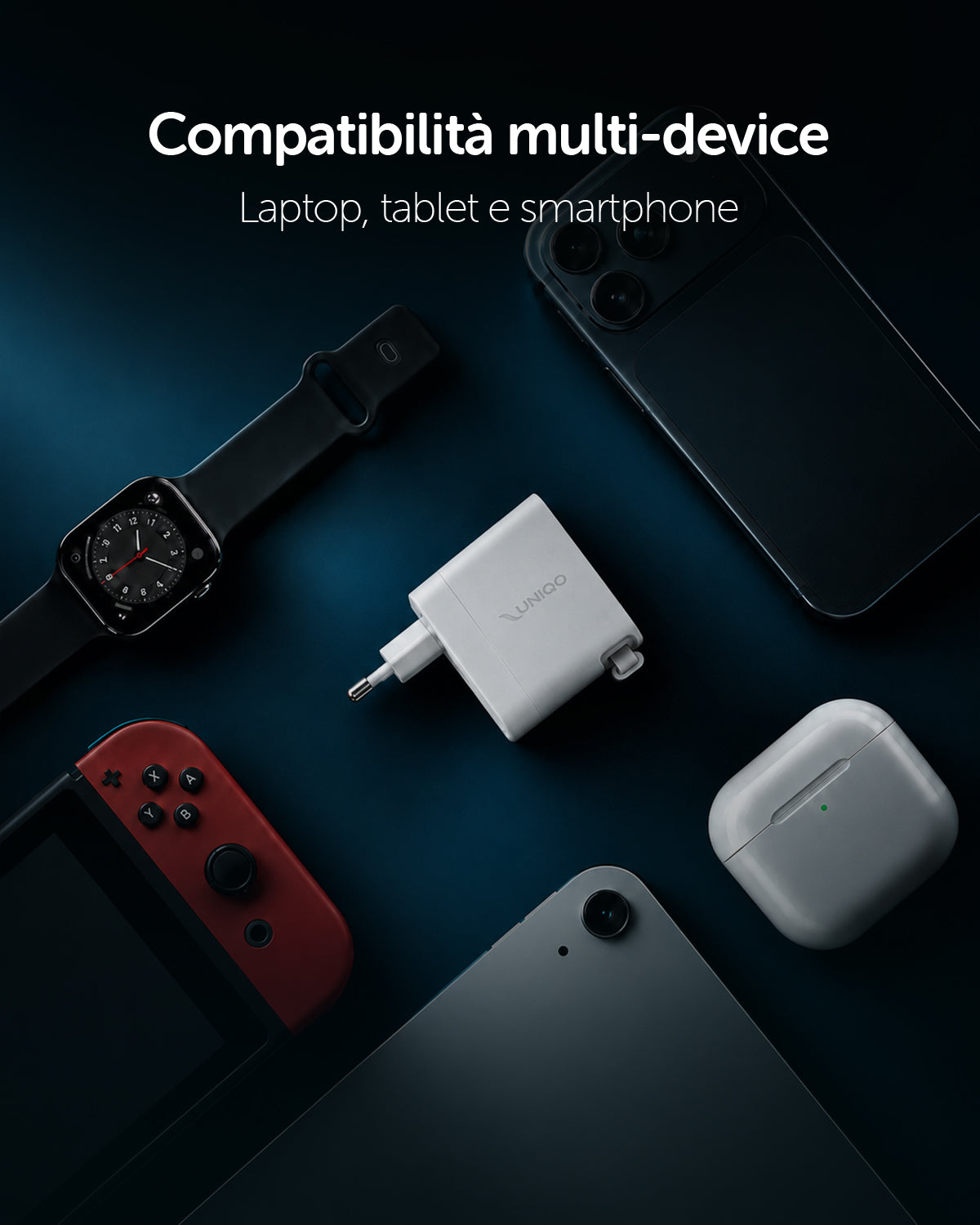 Caricatore da parete GaN 65W con spina pieghevole e cavo USB-C retrattile