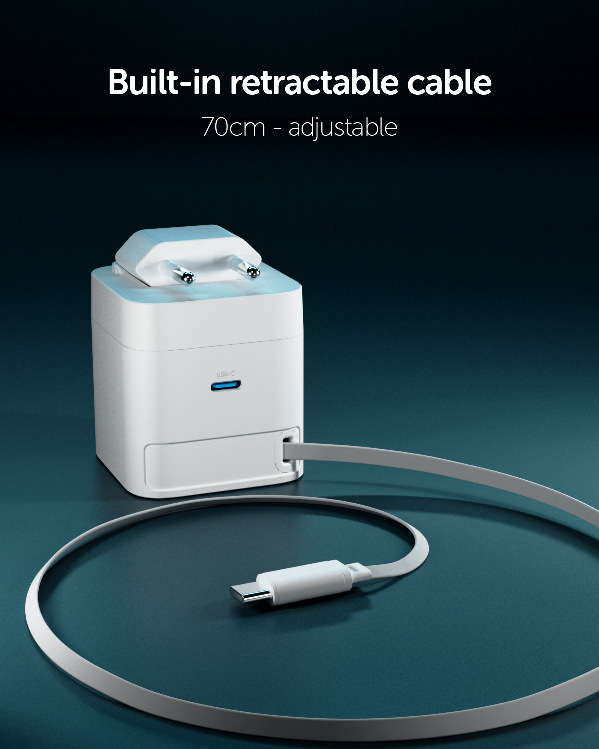 Caricatore da parete GaN 65W con spina pieghevole e cavo USB-C retrattile