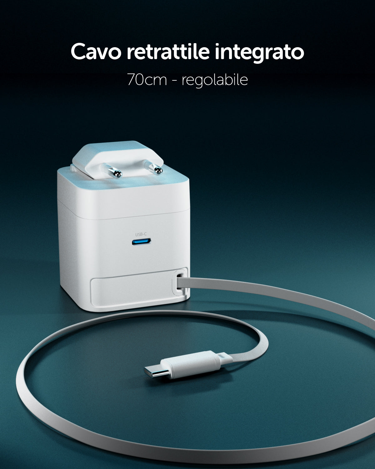 Caricatore da parete GaN 65W con spina pieghevole e cavo USB-C retrattile