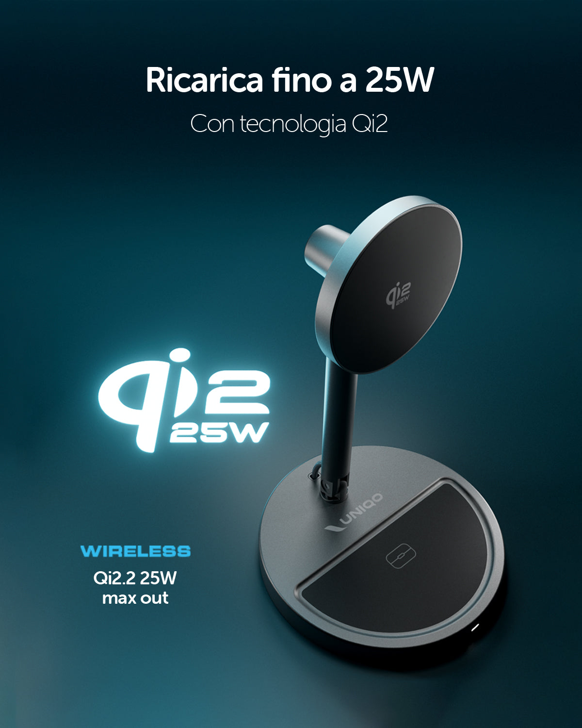 Base di ricarica wireless 2 in 1 pieghevole Qi2 35W con caricatore USB-C 45W e cavo incluso