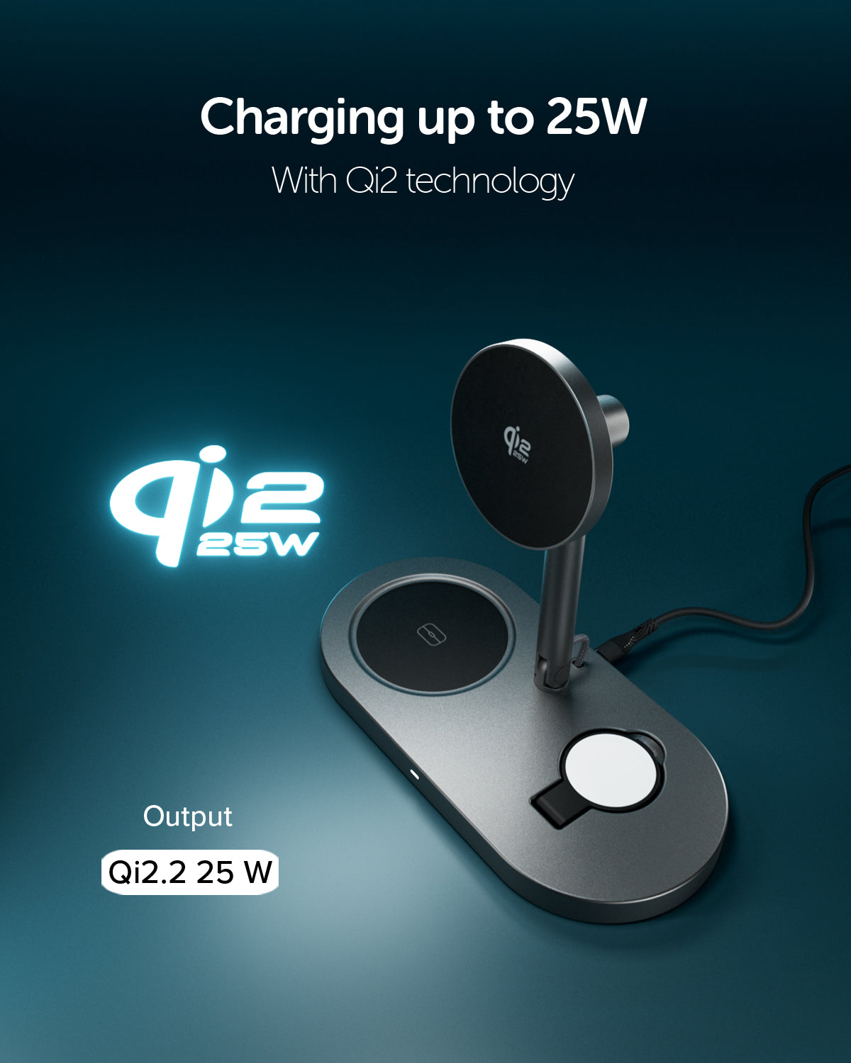 Base di ricarica wireless 3 in 1 pieghevole Qi2 25W con caricatore incluso