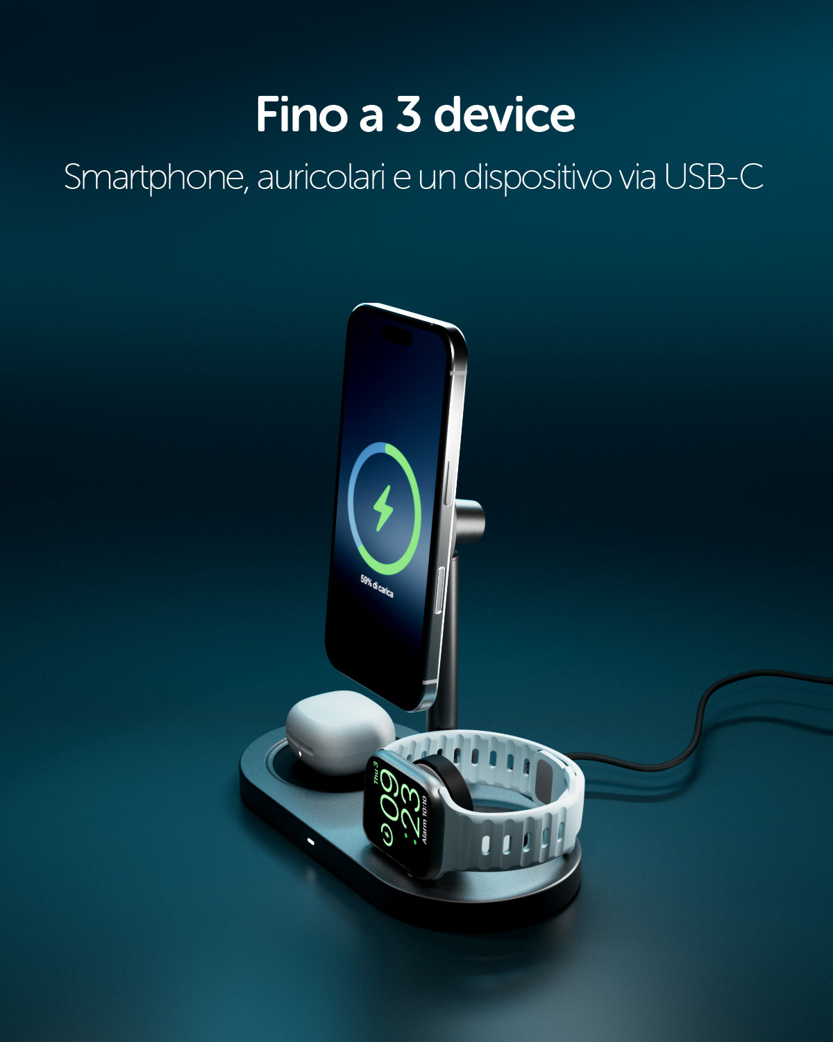 Base di ricarica wireless 3 in 1 pieghevole Qi2 25W con caricatore incluso