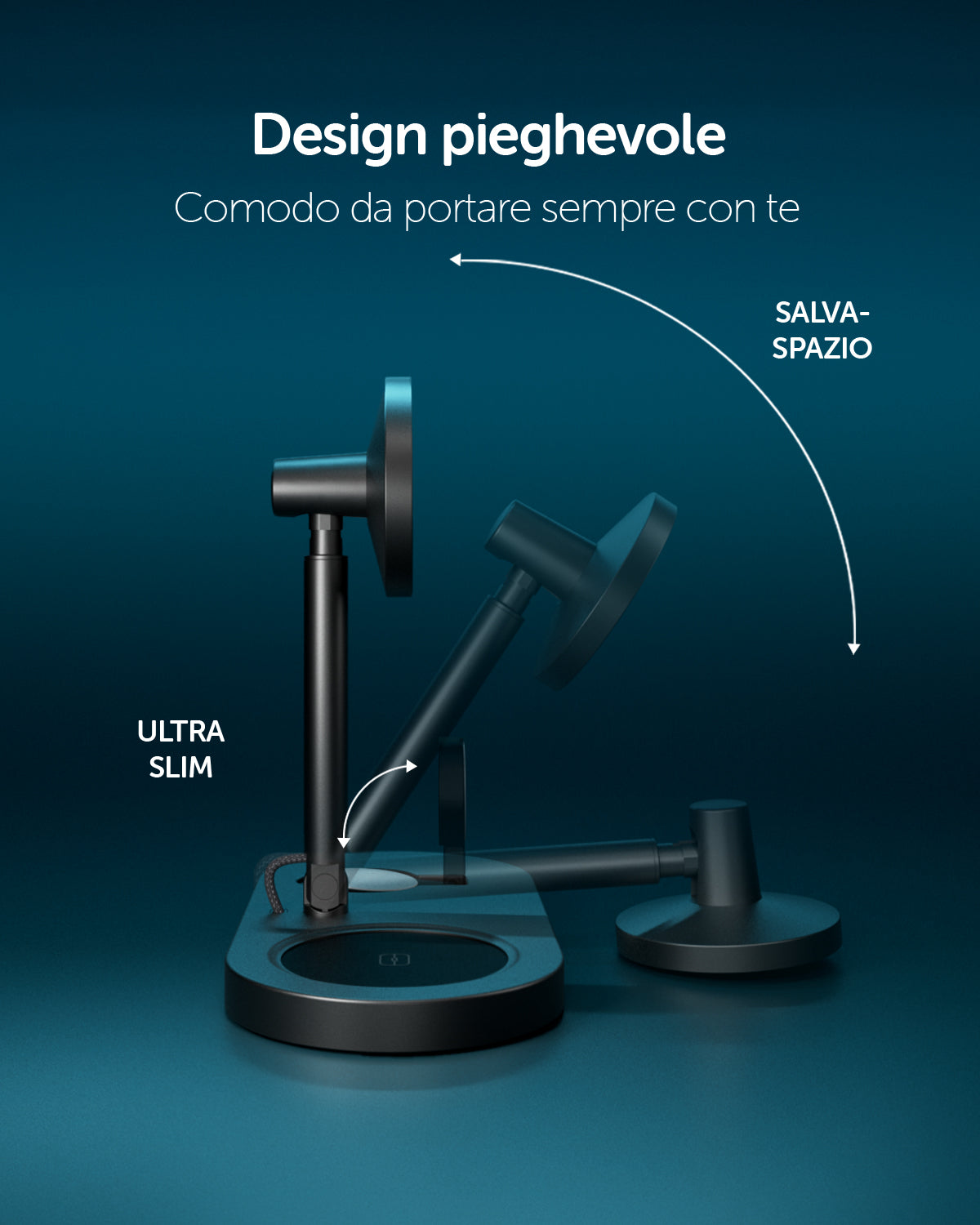 Base di ricarica wireless 3 in 1 pieghevole Qi2 25W con caricatore incluso